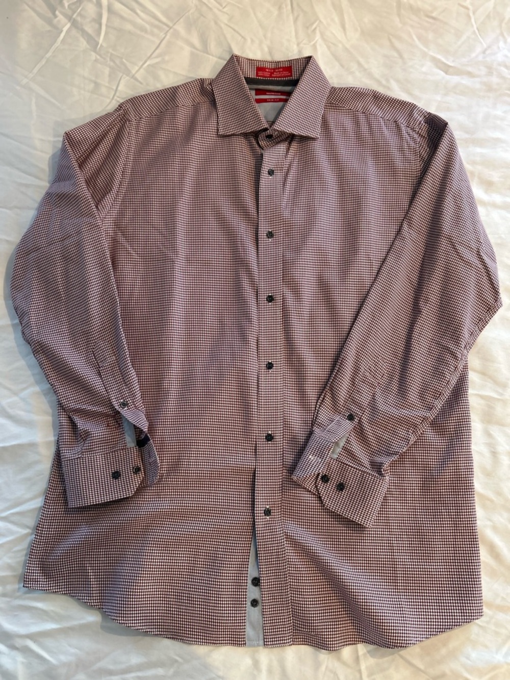 Red Micro-Check Casual Button-Down Shirt
